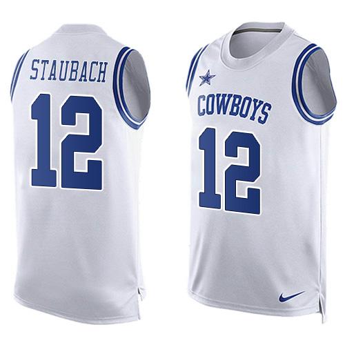Nike Cowboys #12 Roger Staubach White Men's Stitched NFL Limited Tank Top Jersey